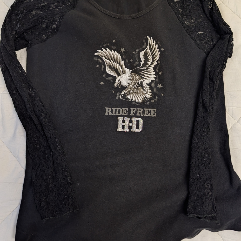 Harley-Davidson Black Lace Sleeve Top